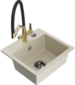 Mexen Milo chiuvetă de granit cu 1 cuvă cu baterie de bucătărie Duo, bej - 6505-69-671701-57-B
