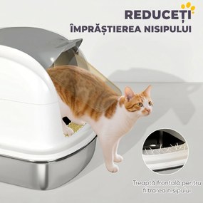 PawHut Litieră pentru Pisici Închisă din Oțel Inoxidabil XL cu Capac Detașabil | Aosom Romania