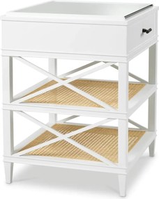 Noptiera, Masuta Laterala LUX, Lemn, Rattan, Bahamas alb