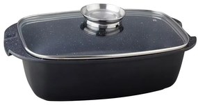 Tava roaster 5 L cu capac marmorata, antiaderenta, pentru cuptor,  RL-ACR32ML Royalty Line neagra