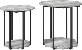 vidaXL Set măsuțe laterale cu raft 2 pcs Gri