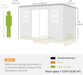 Outsunny Căsuță de Grădină pentru Depozitare Unelte 4.96m² Gri | Aosom Romania