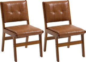 HOMCOM Set de 2 scaune de dining tapițate în PU șezut căptușit picioare din lemn pentru living maro | Aosom Romania