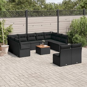 vidaXL Set canapele de grădină, 12 piese, cu perne, negru, poliratan
