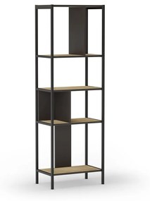 Bibliotecă neagră/în culoare naturală cu aspect de lemn de stejar 58x175 cm Alabama – Marckeric