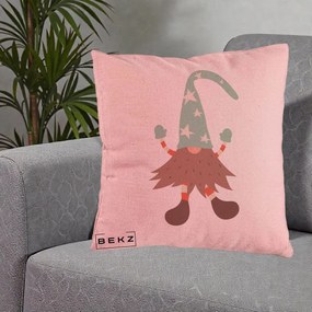 Perna Decorativa Pitic Gnom Nordic cu Cadou Menta, 40x40 cm, Roz, Husa Detasabila, Perna Inclusa, BEKZ®