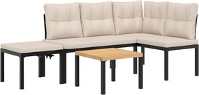 vidaXL Bănci grădină cu perne, 2 buc., negru oțel vopsit electrostatic