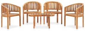 Set mobilier gradina tip banana, 5 piese, lemn masiv de tec 90 x 50 x 45 cm, 4x fotoliu + masa, 1