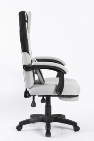 Scaun gaming, suport lombar cu masaj, rabatabil 90°-135°, suport picioare, material textil respirabil, Gri deschis
