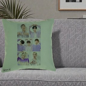 Perna Personalizata K-pop BTS Colaj 7 Portrete cu Inimi Lila, 40x40 cm, Verde, Husa Detasabila, Perna Inclusa, BEKZ®