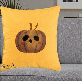 Perna Decorativa Dovleac Halloween Mov Kawaii, 40x40 cm, Galben, Husa Detasabila, Perna Inclusa, BEKZ®
