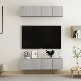 Set comode TV, 4 piese, gri beton, 60x30x30 cm, PAL 4, Gri beton, 60 x 30 x 30 cm