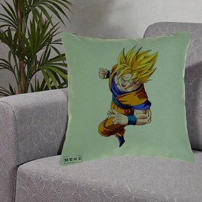 Perna Personalizata Dragon Ball Goku Super Saiyan 2 Lupta, 40x40 cm, Verde, Husa Detasabila, Perna Inclusa, BEKZ®