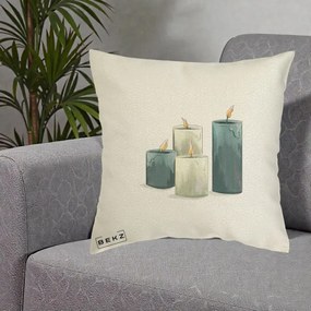 Perna Decorativa Lumanari Hygge Alb-Verde, 40x40 cm, Ecru, Husa Detasabila, Perna Inclusa, BEKZ®