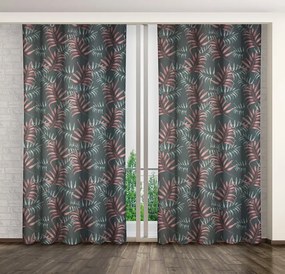 Draperii de culoare verde închis, cu un motiv de frunze Lungime: 250 cm