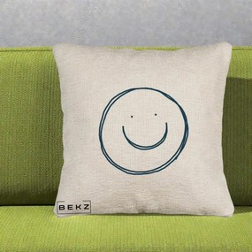 Perna Decorativa Smile Desen Minimalist, 40x40 cm, Bej Canapea, Husa Detasabila, Perna Inclusa, BEKZ®