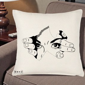 Perna Decorativa Ochi care Rup Suprafata, 40x40 cm, Crem Reliefat, Husa Detasabila, Perna Inclusa, BEKZ®