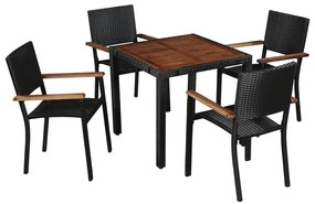 vidaXL Set mobilier de exterior, 5 piese negru, poliratan, lemn acacia