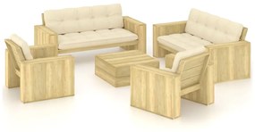 3065788 vidaXL Set mobilier de grădină cu perne, 5 piese, lemn de pin tratat