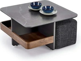 Set masuta cafea si 2 taburete VICKER, negru cu efect de marmura/nuc/g