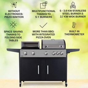 Kingsville XL, grătar combinat, gaz, cuptor pentru pizza, 20,5 kW, 5 + 1 arzătoare