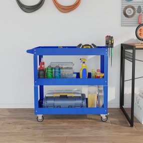 DURHAND Cărucior pentru Scule cu 3 Niveluri din Oțel cu Margini Înalte și 4 Roți Pivotante, 83 x 35.3 x 76 cm, Albastru | Aosom Romania