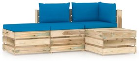 Set mobilier de gradina cu perne, 4 piese, lemn verde tratat light blue and brown, 4