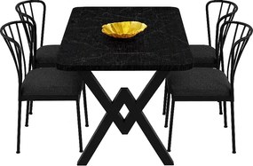 Set masa cu 4 scaune metal, Amsterdam Homs,negru marmurat/negru 70 x 110 cm
