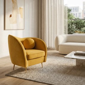Fotoliu de design, ţesătură Velvet galbenă/gold crom auriu, EZIO