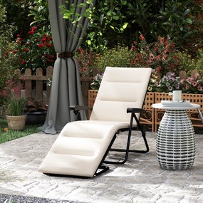 Outsunny Șezlong pliabil reglabil 6 poziții cu saltea + cotiere oțel/poliester 153 x 58,5 x 89 cm crem | Aosom Romania