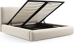 Pat tapitat cu tablie si lada depozitare, Colonel, Cosmopolitan Design, 180x200 cm, catifea, bej deschis