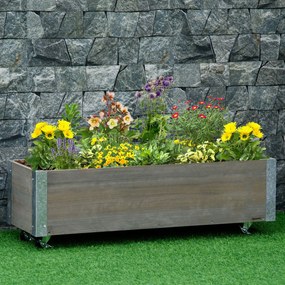Outsunny Strat Înălțat de Grădină cu Roți, Frână și Strat din Nețesut cu Orificii de Drenaj, 96x30.6x30 cm, Gri Deschis | Aosom Romania