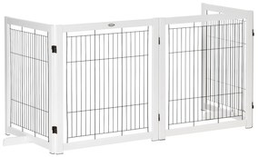 PawHut Poartă de protecție pentru câini cu picioare, 305 x 82 cm, lemn, pliabilă, pentru protecție la scări, uși, holuri, 4 panouri, Alb | Aosom Romania