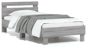 838566 vidaXL Cadru de pat cu tăblie, gri sonoma, 90x190 cm, lemn prelucrat