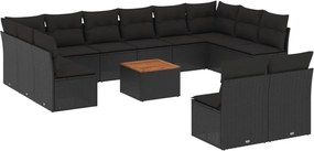 vidaXL Set mobilier de grădină cu perne, 13 piese, negru, poliratan