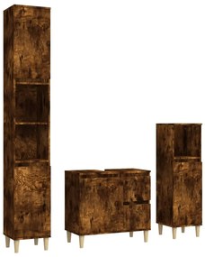 3185540 vidaXL Set dulapuri de baie, 3 piese, stejar afumat, lemn prelucrat