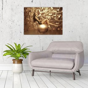 Tablou pe sticlă - Femeia în încăperea de aur (70x50 cm)