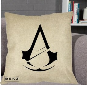 Perna Personalizata Assassin's Creed Minimalist, 40x40 cm, Crem, Husa Detasabila, Perna Inclusa, BEKZ®