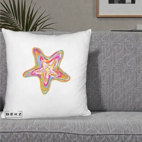 Perna Decorativa Stea de Mare Neon Curcubeu, 40x40 cm, Alb Pufos, Husa Detasabila, Perna Inclusa, BEKZ®