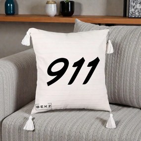Perna Personalizata 911 Bold, 40x40 cm, Bej cu Franjuri, Husa Detasabila, Perna Inclusa, BEKZ®