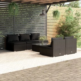 3101448 vidaXL Set mobilier de grădină cu perne, 6 piese, negru, poliratan