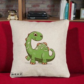 Perna Decorativa Brontosaur Verde Simpatic, 40x40 cm, Bej Canapea, Husa Detasabila, Perna Inclusa, BEKZ®