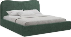 Pat matrimonial verde tapițat cu spațiu de depozitare cu somieră 140x200 cm Kahai – Makamii