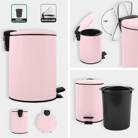 Coș de gunoi roz cu pedală din oțel 3 l Adelar – Spirella