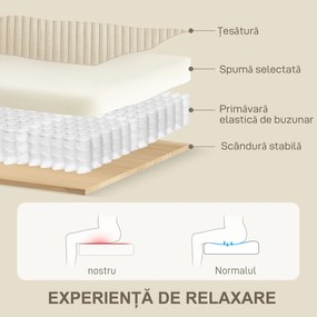 HOMCOM Canapea 3 Locuri din Catifea Reiată cu 2 Perne, 212x80x88 cm, Crem | Aosom Romania