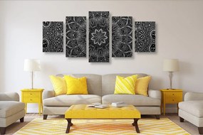 Tablou 5-piese Mandala orientală în design alb-negru