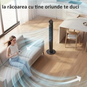 HOMCOM Ventilator de Coloană 116 cm, ventilator WiFi cu aplicație de control, dormitor, culoare neagră | Aosom Romania