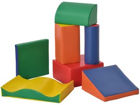 HOMCOM Set de 7 Blocuri de Construcție Moi pentru Copii, Joc Educativ pentru Copii 1-3 Ani, 40x40x20 cm, Multicolor | Aosom Romania