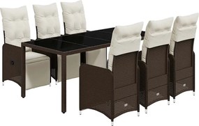 vidaXL Set bistro de grădină cu perne, 7 piese, maro, poliratan