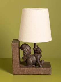 Set 2 lămpi de masă din bumbac bej, cu structură din rășină maro în formă de veveriță, finisaj patinat, 28×31×13 cm, „Squirrel"